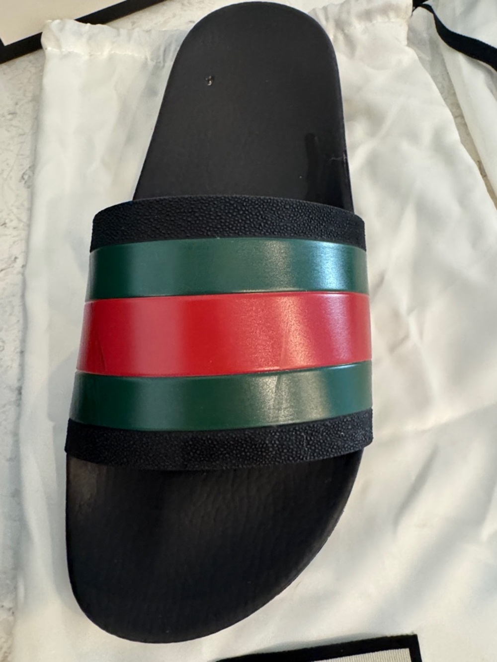 Gucci Black Slides with Red and Green Web Stripe - Picture 3 of 3